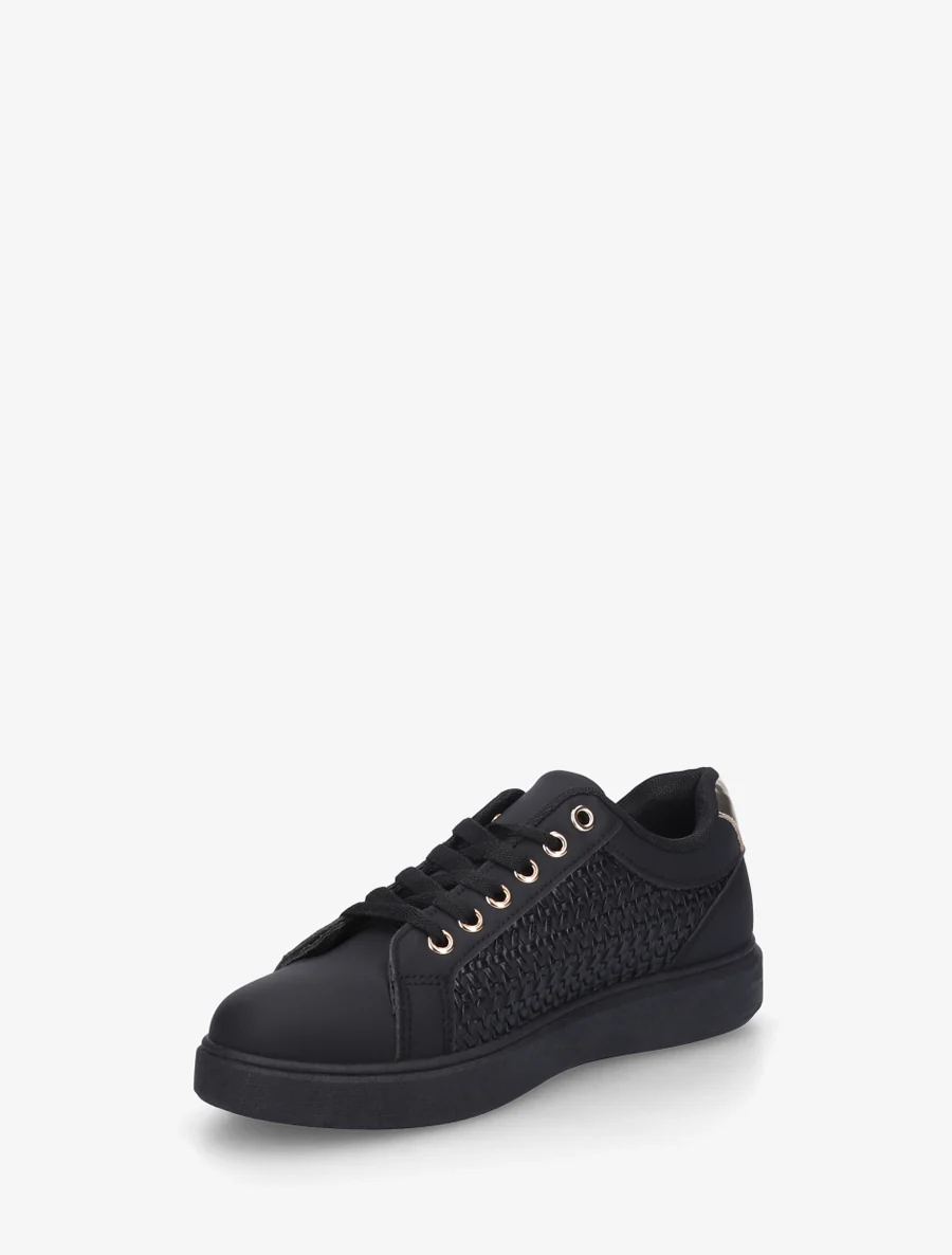 Sneakers van imitatieleer met geweven effect - Zwart - Image 3