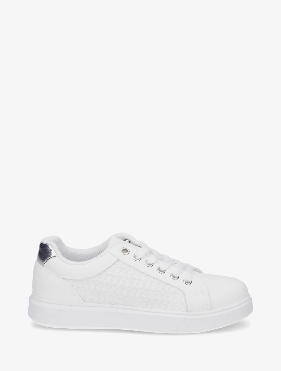 Sneakers van imitatieleer met geweven effect - Wit