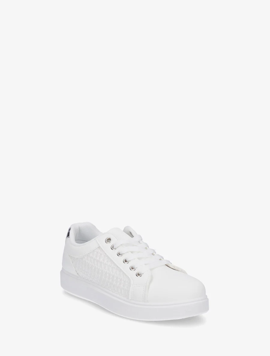 Sneakers van imitatieleer met geweven effect - Wit - Image 2