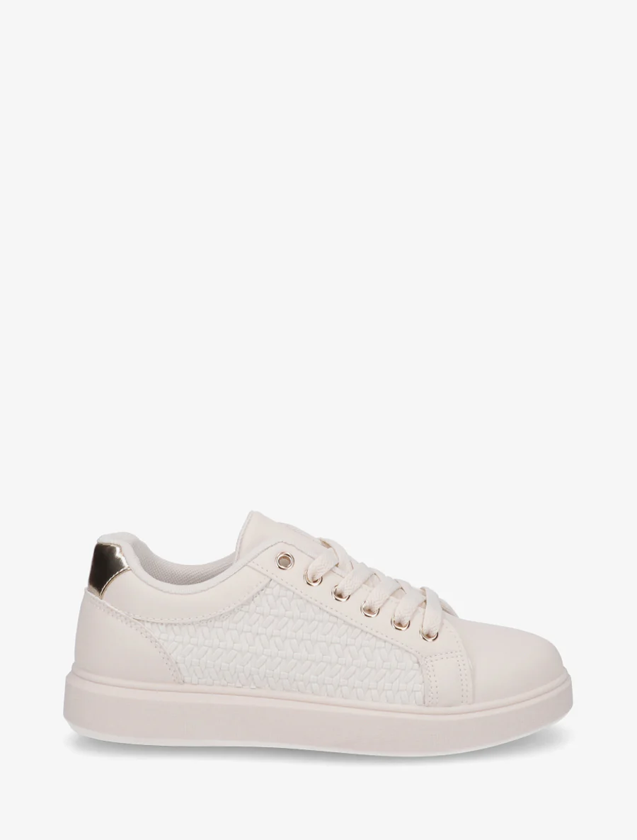 Sneakers van imitatieleer met geweven effect - Beige