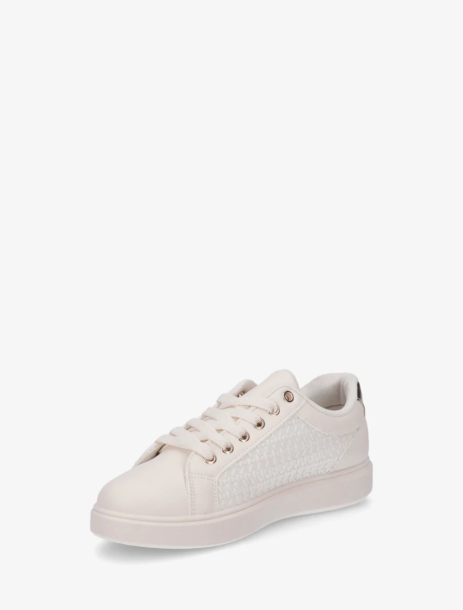 Sneakers van imitatieleer met geweven effect - Beige - Image 3