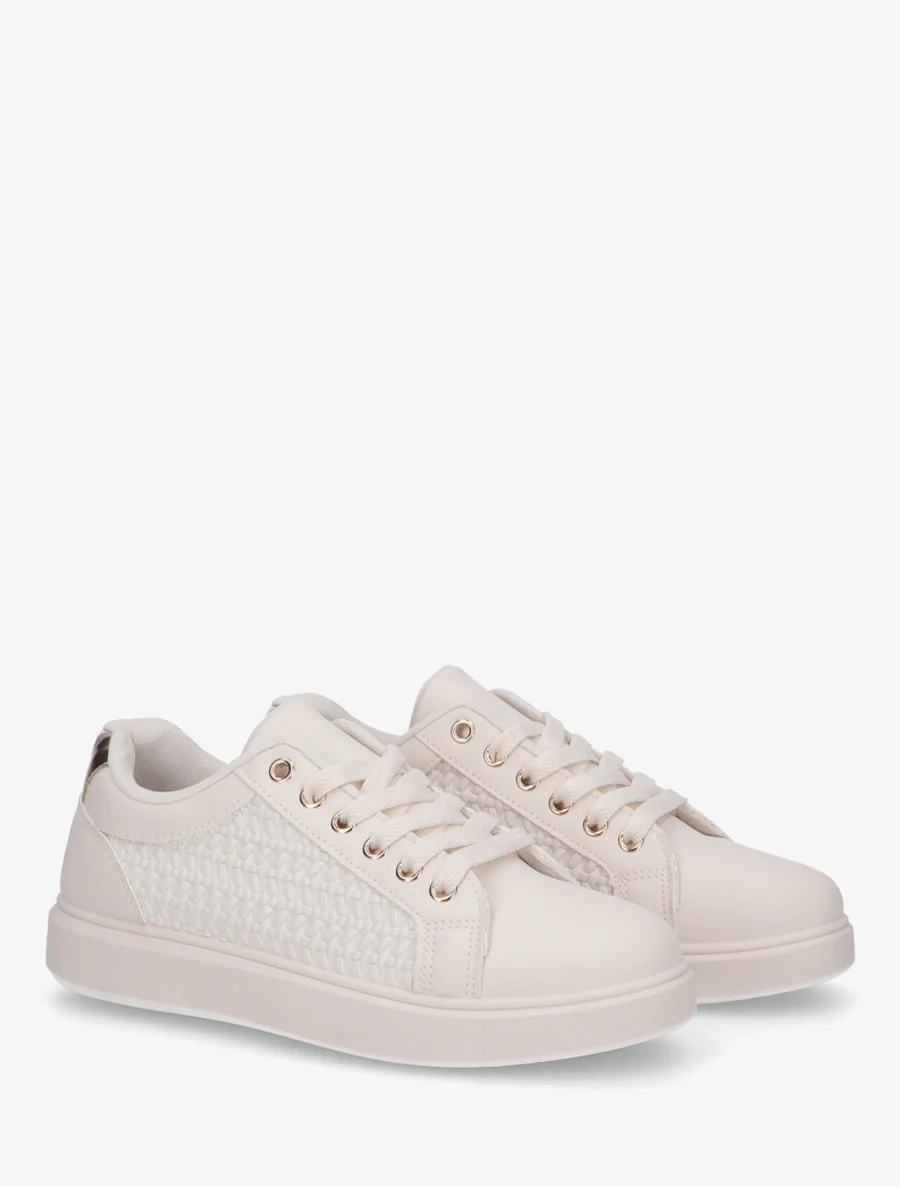 Sneakers van imitatieleer met geweven effect - Beige - Image 4
