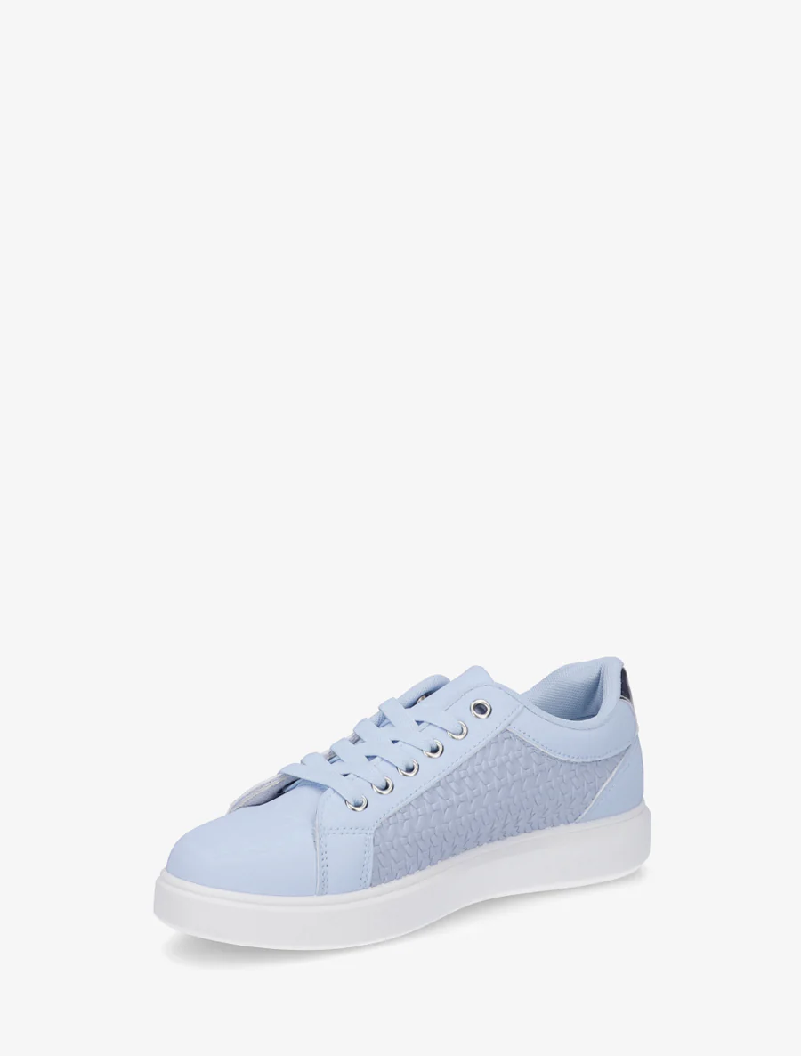 Sneakers van imitatieleer met geweven effect - Lichtblauw - Image 3