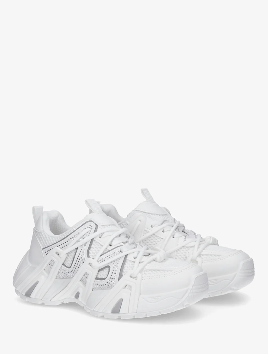 Sneakers van imitatieleer met inzetstukken van canvas - Wit - Image 4