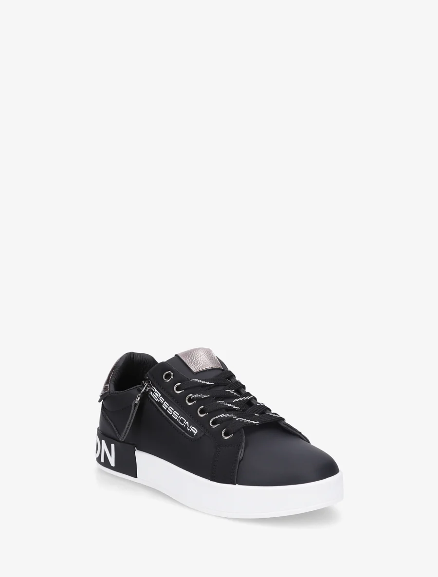 Sneakers van imitatieleer met iriserende band en ritssluiting - Zwart - Image 2