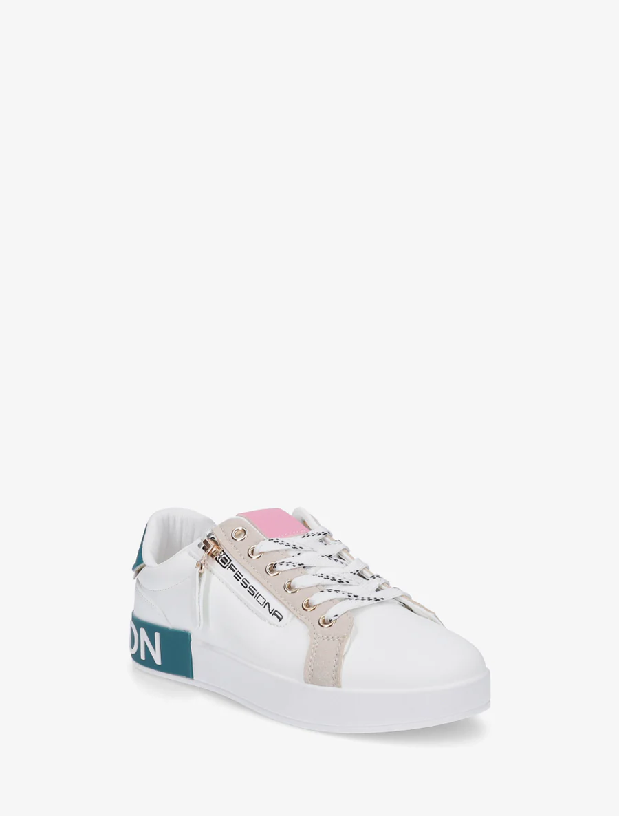 Sneakers van imitatieleer met iriserende band en ritssluiting - Eendenblauw - Image 2