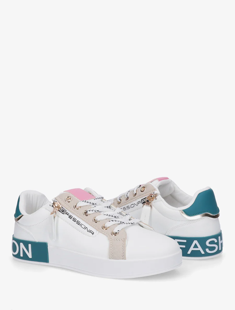 Sneakers van imitatieleer met iriserende band en ritssluiting - Eendenblauw - Image 4