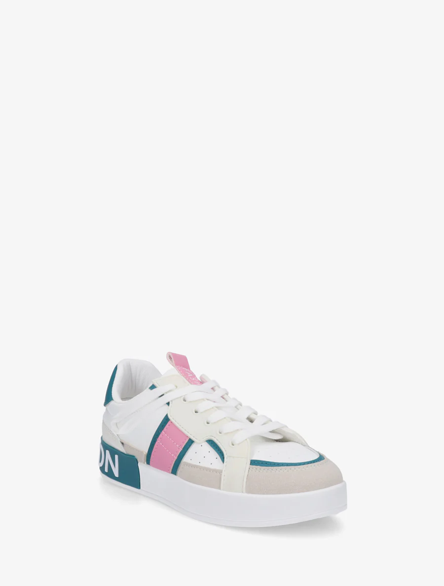 Sneakers van imitatieleer met iriserende band - Eendenblauw - Image 2