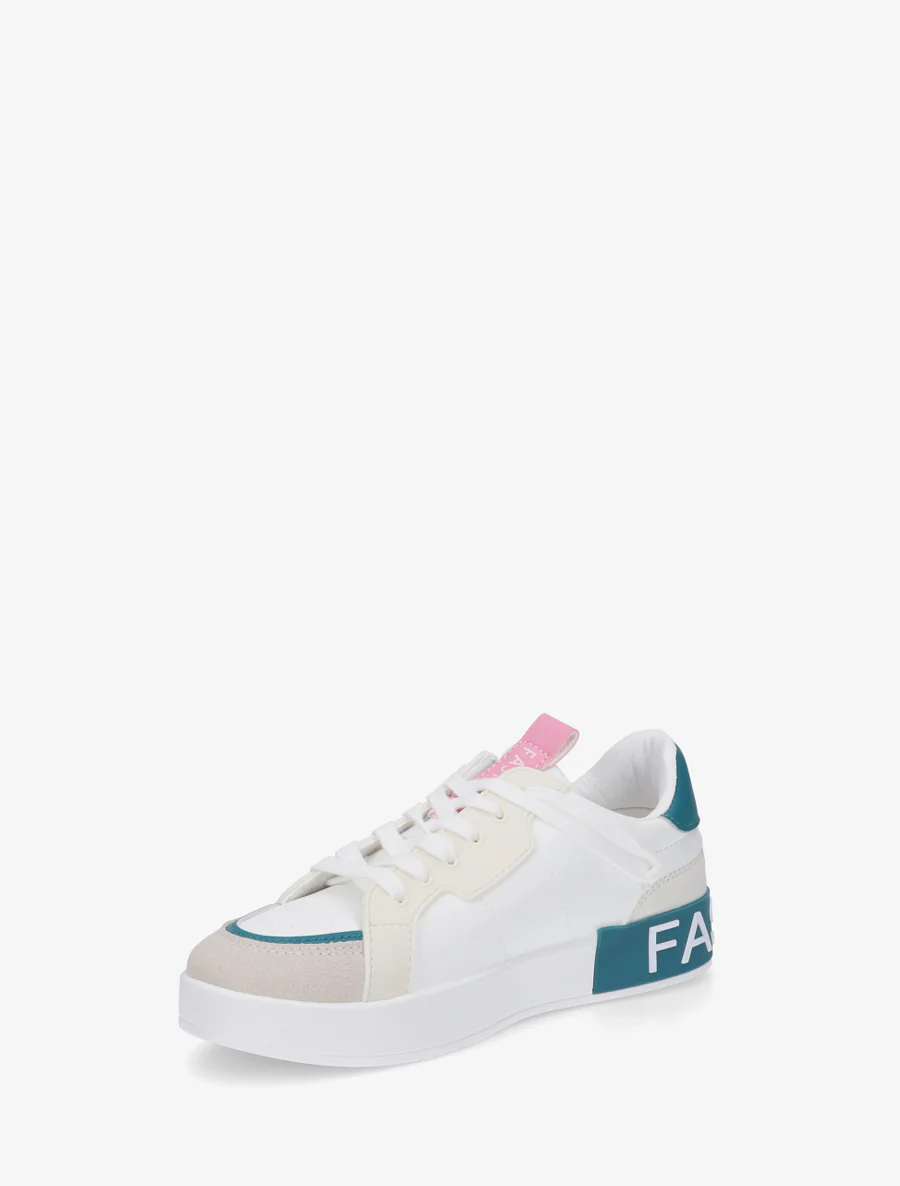 Sneakers van imitatieleer met iriserende band - Eendenblauw - Image 3