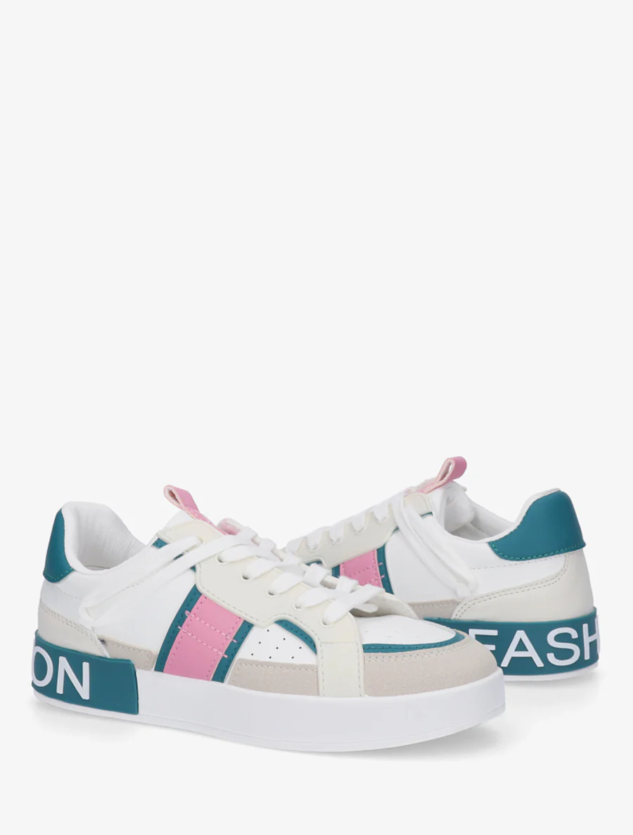 Sneakers van imitatieleer met iriserende band - Eendenblauw - Image 4