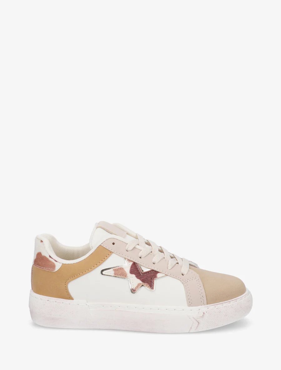 Sneakers van imitatieleer met sterpatroon - Beige