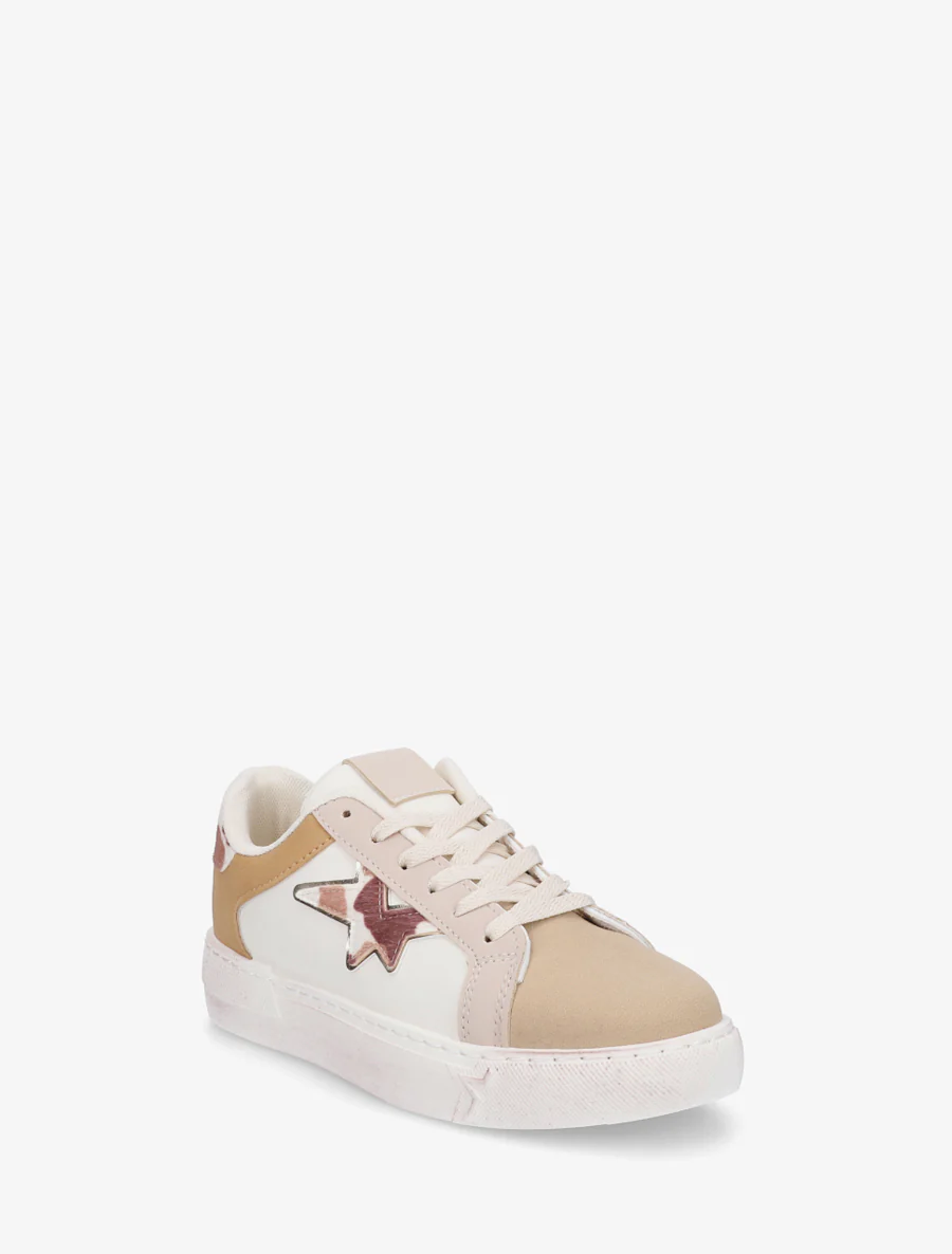Sneakers van imitatieleer met sterpatroon - Beige - Image 2
