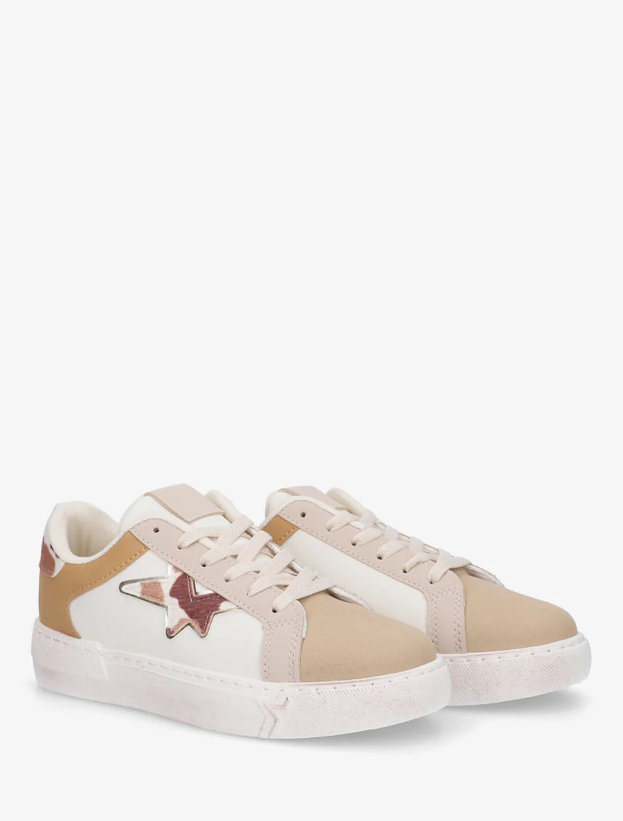 Sneakers van imitatieleer met sterpatroon - Beige - Image 4