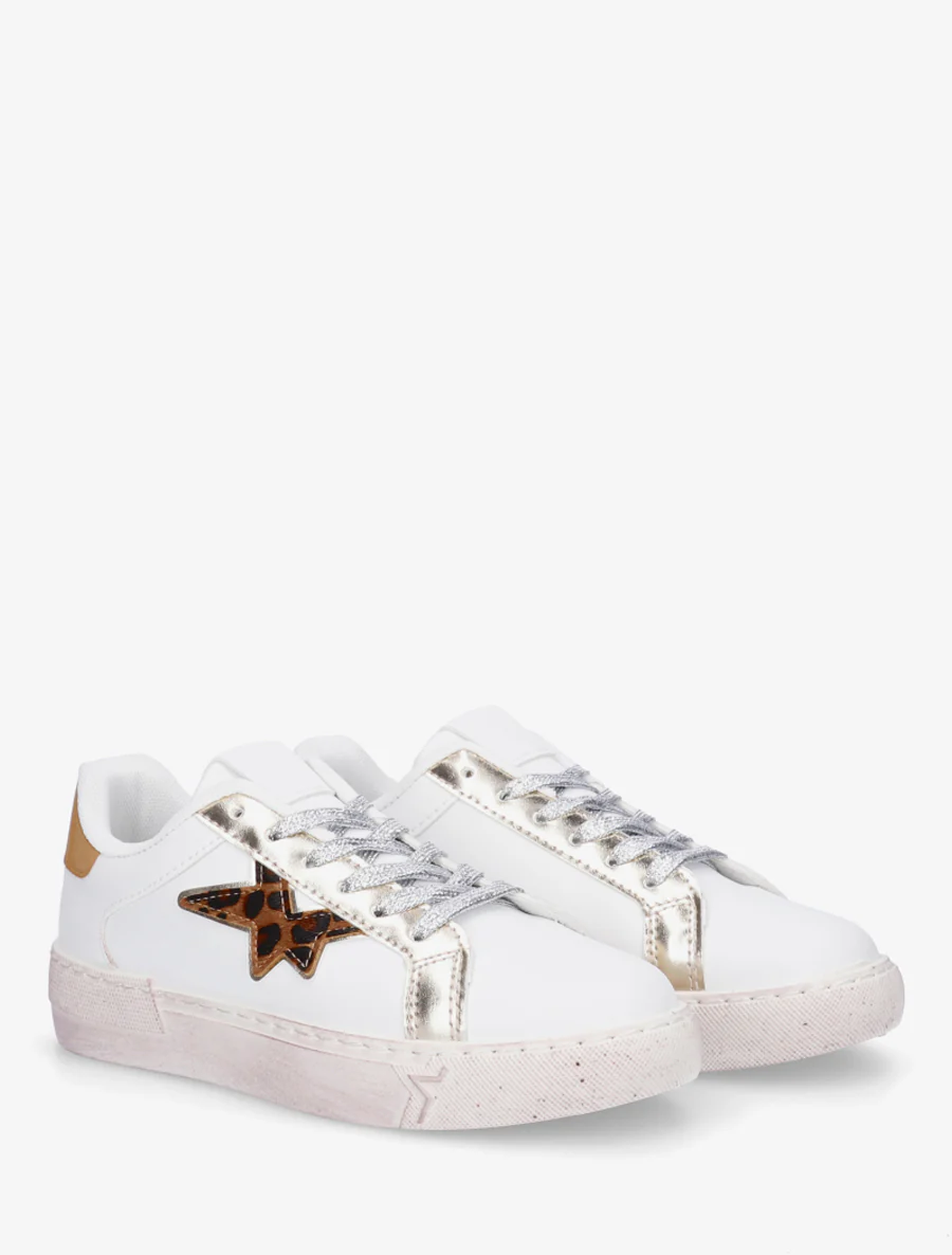 Sneakers van imitatieleer met sterpatroon - Wit - Image 4