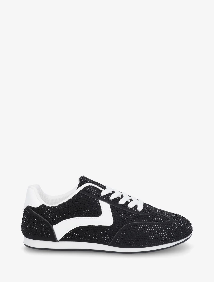 Sneakers van nubuck-effect met strass - Zwart