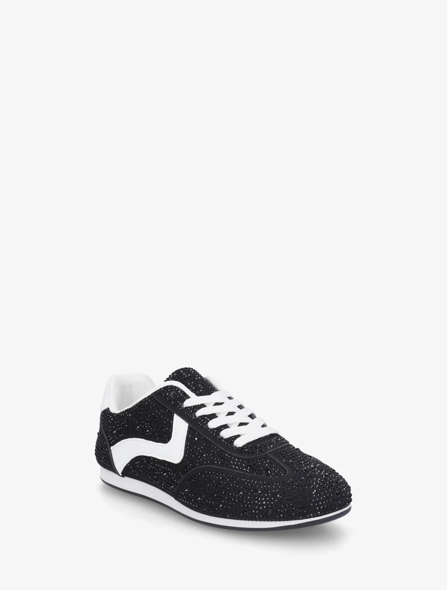 Sneakers van nubuck-effect met strass - Zwart - Image 2