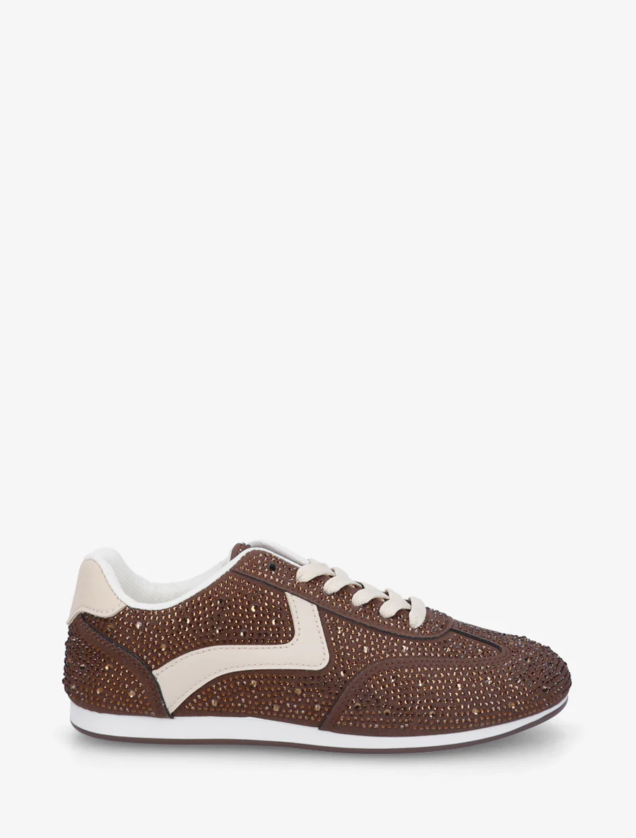 Sneakers van nubuck-effect met strass - Bruin