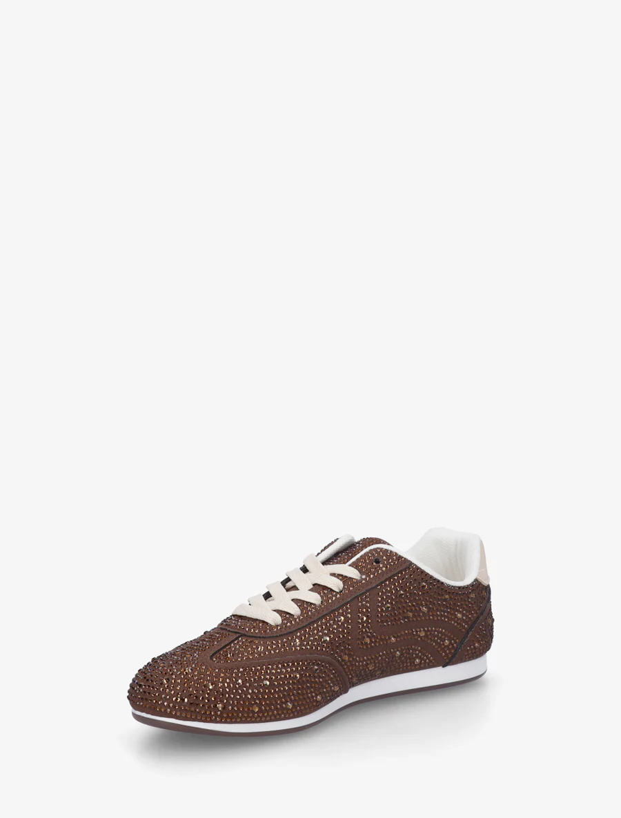 Sneakers van nubuck-effect met strass - Bruin - Image 3