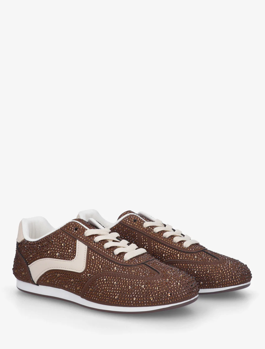 Sneakers van nubuck-effect met strass - Bruin - Image 4
