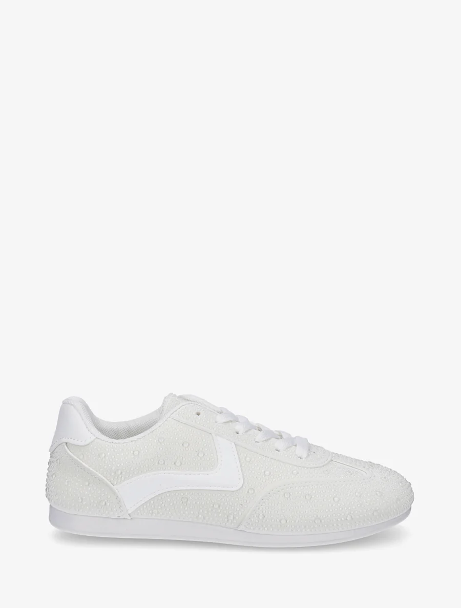 Sneakers van nubuck-effect met strass - Wit