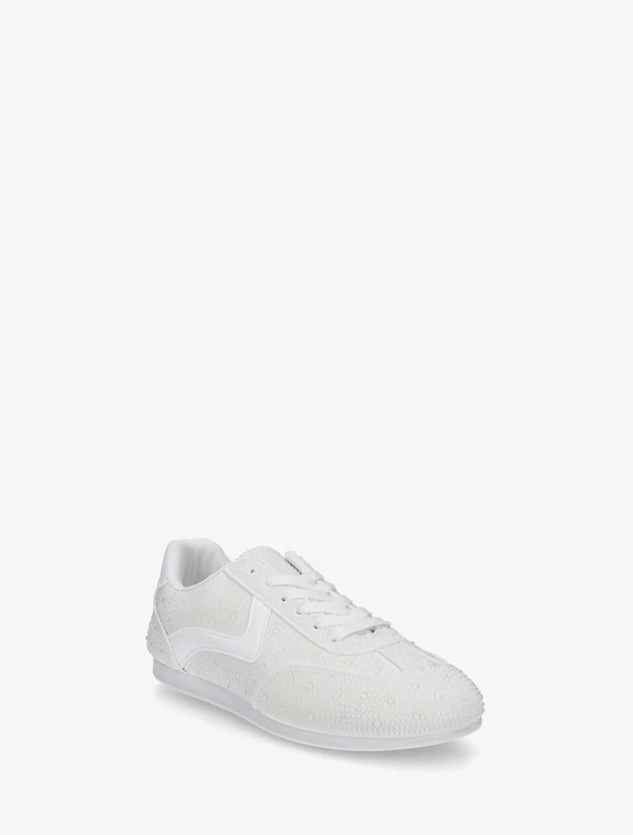 Sneakers van nubuck-effect met strass - Wit - Image 2