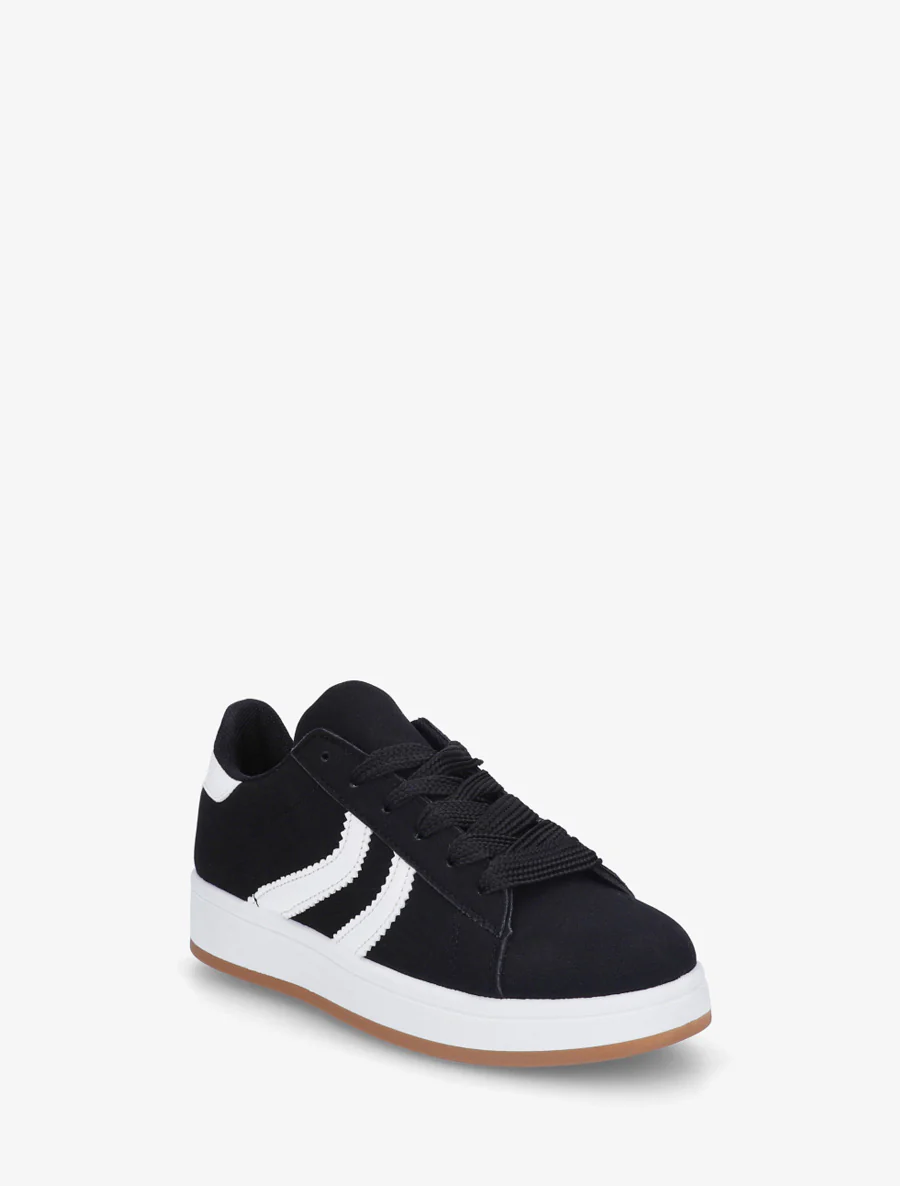 Sneakers van nubuckeffect met gekartelde banden - Zwart - Image 2
