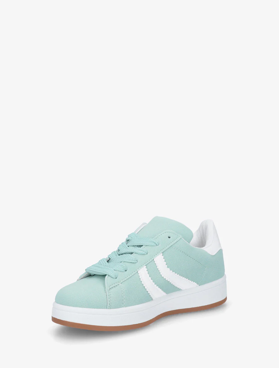 Sneakers van nubuckeffect met gekartelde banden - Watergroen - Image 3