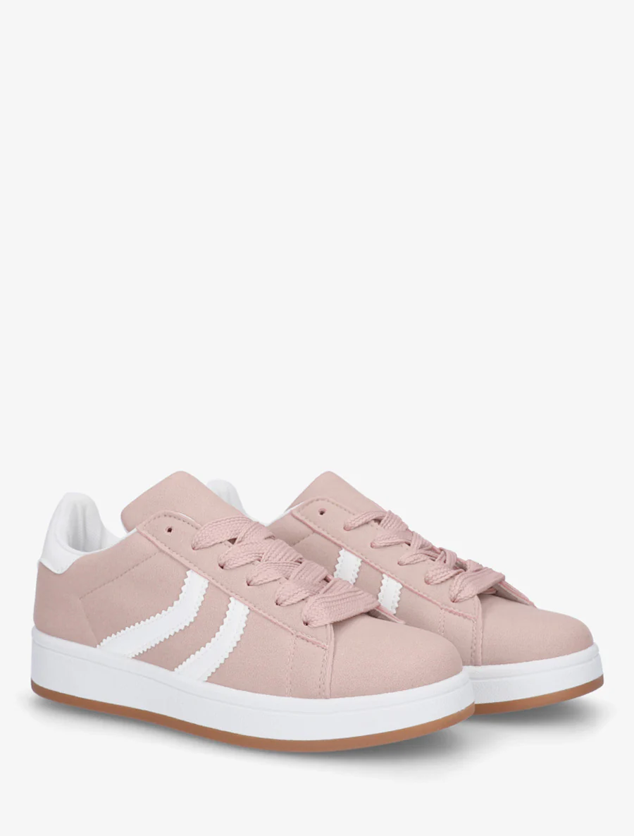 Sneakers van nubuckeffect met gekartelde banden - Roos - Image 4