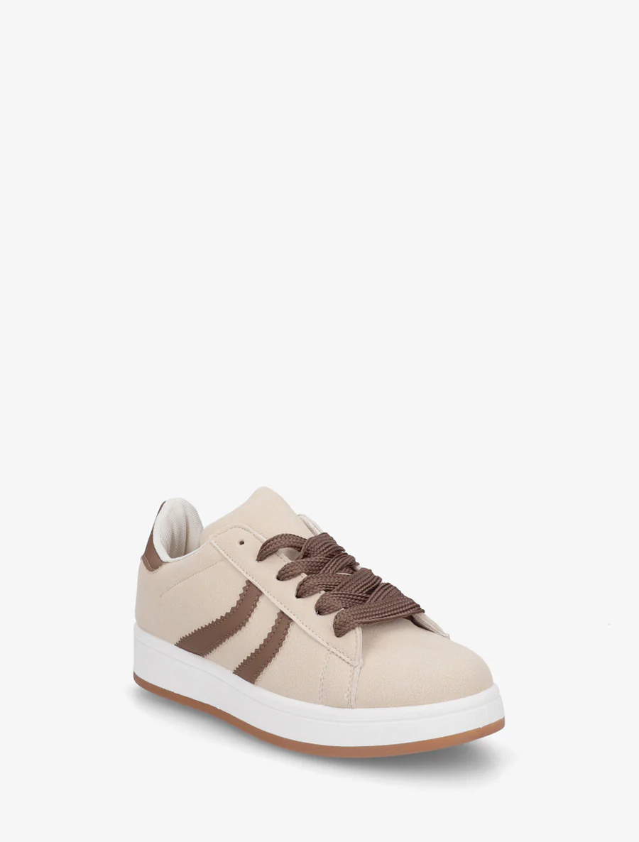 Sneakers van nubuckeffect met gekartelde banden - Beige - Image 2