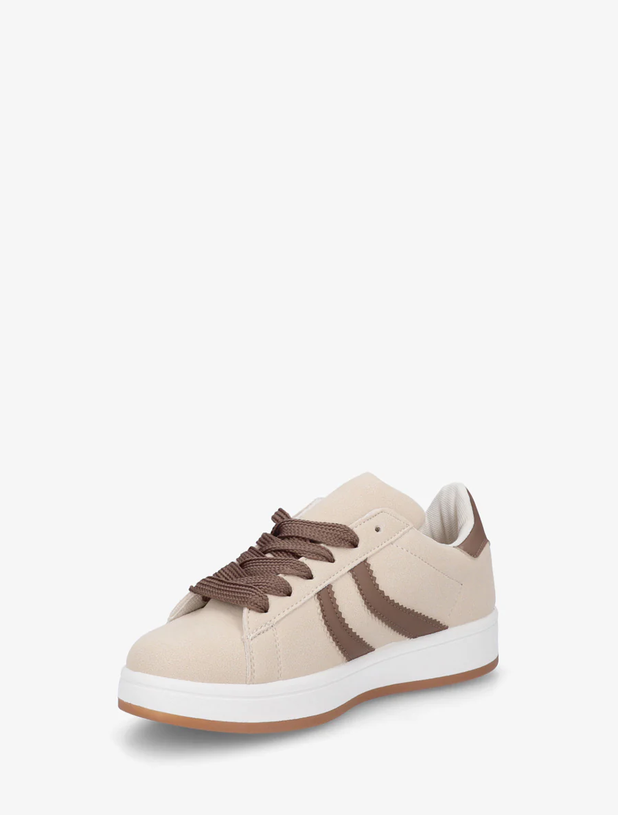 Sneakers van nubuckeffect met gekartelde banden - Beige - Image 3
