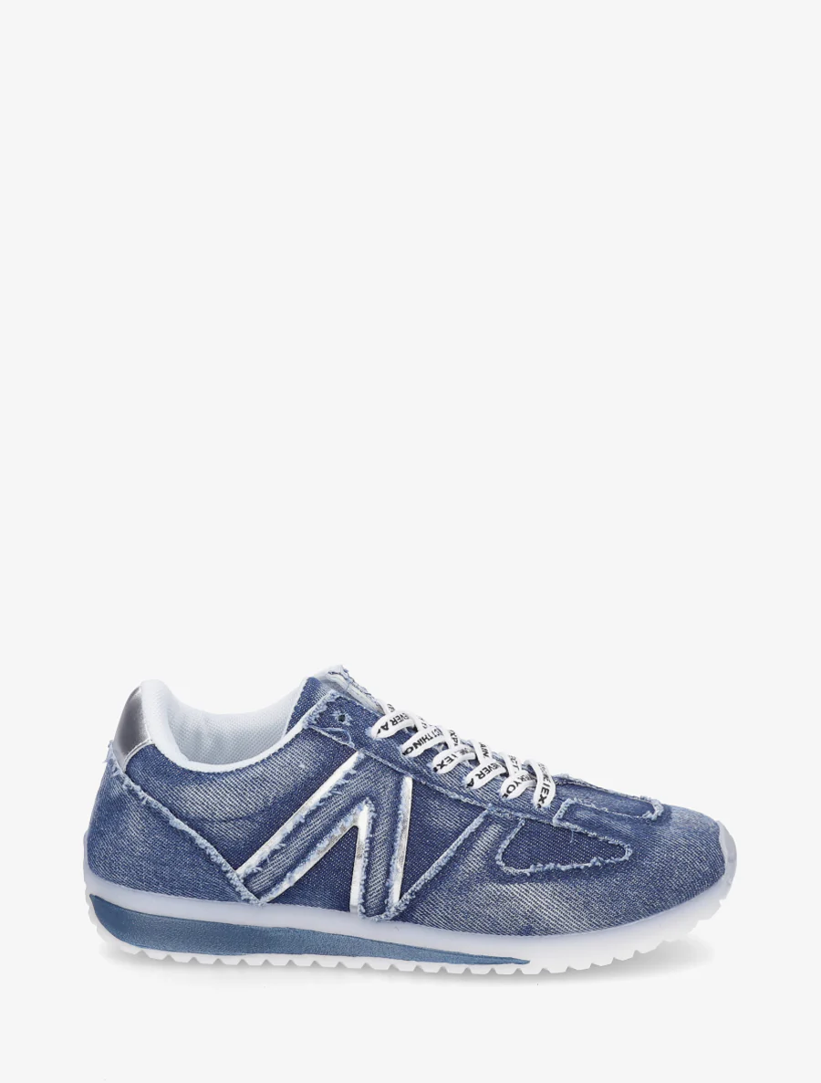 Sneakers van stof met gevlockte veters - Blauw
