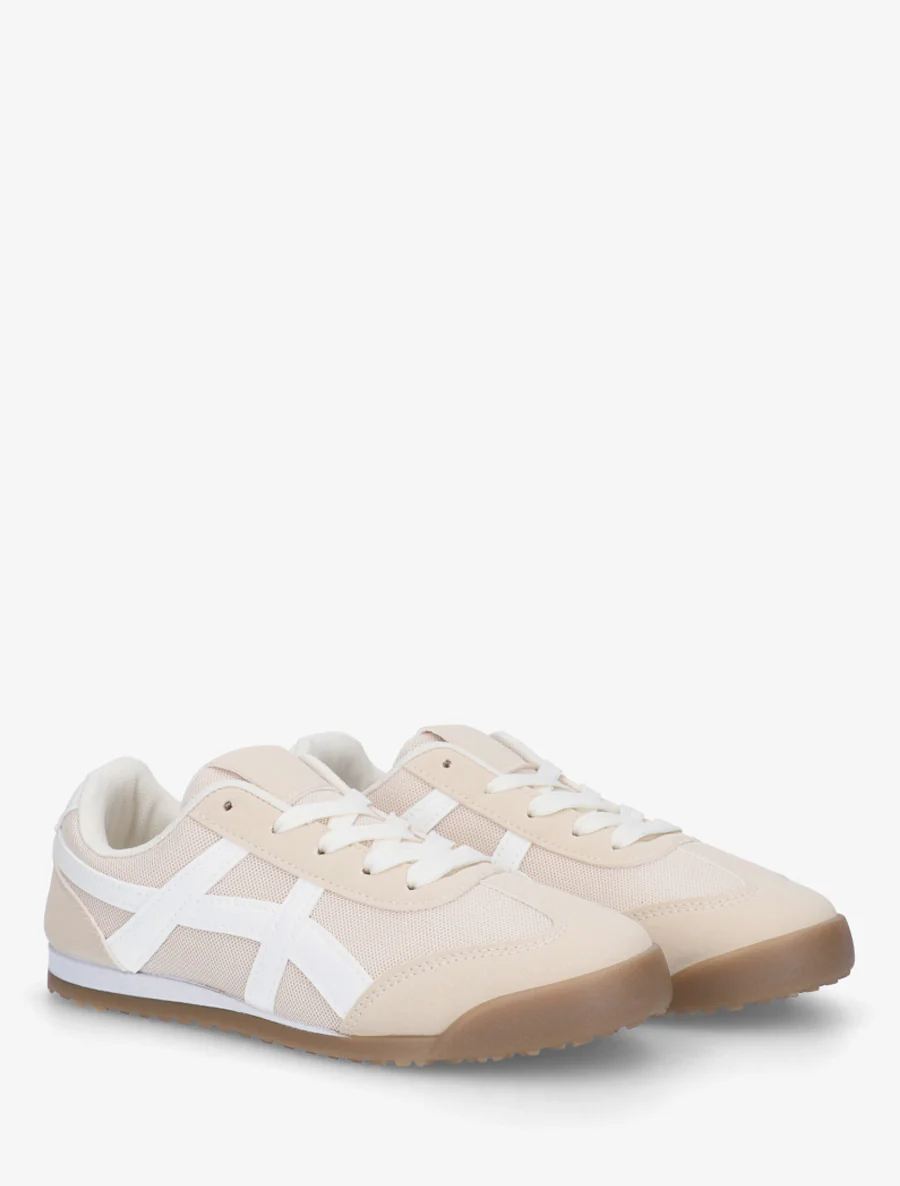 Sneakers van stof met imitatie-inzetstukken - Beige - Image 4