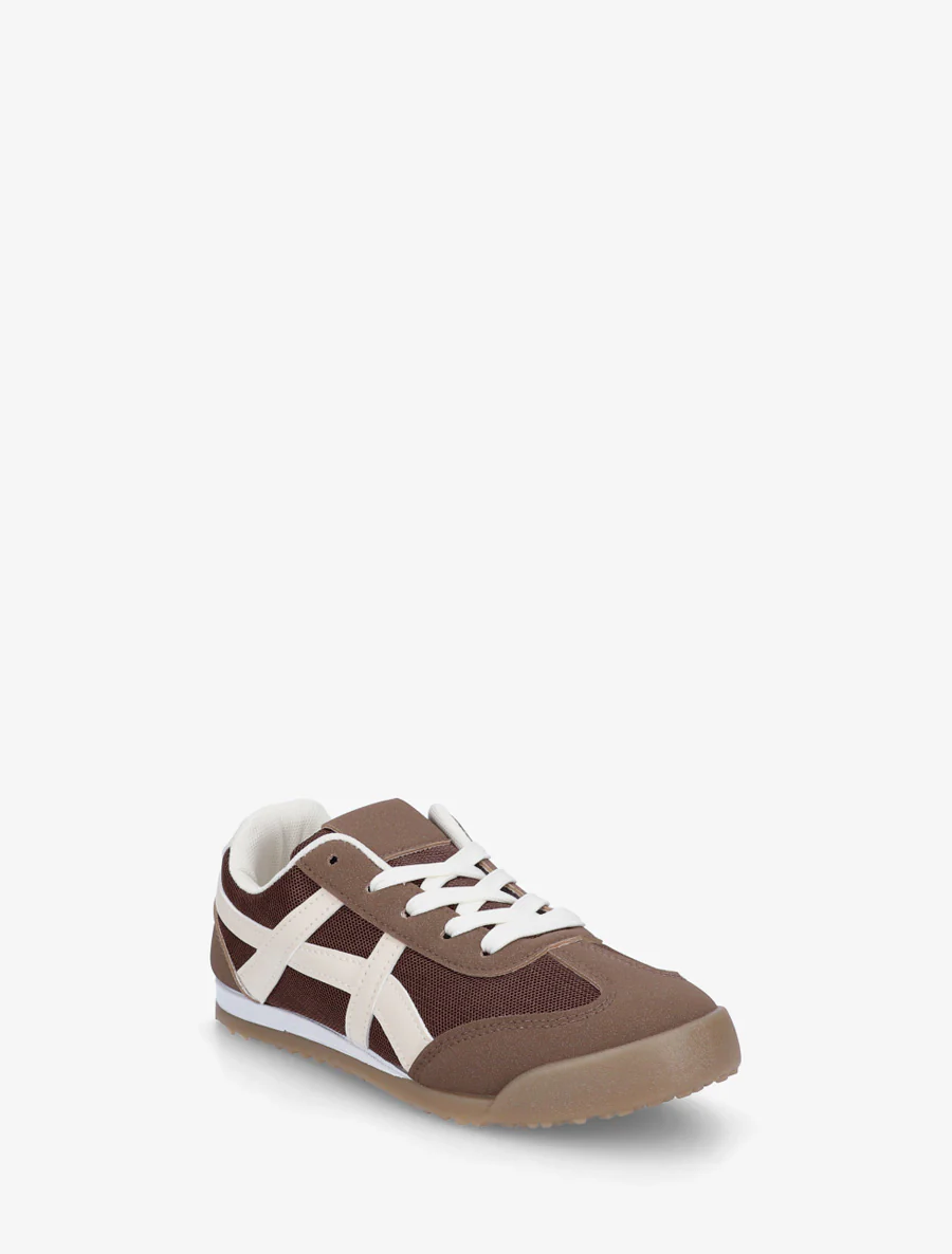Sneakers van stof met imitatie-inzetstukken - Bruin - Image 2