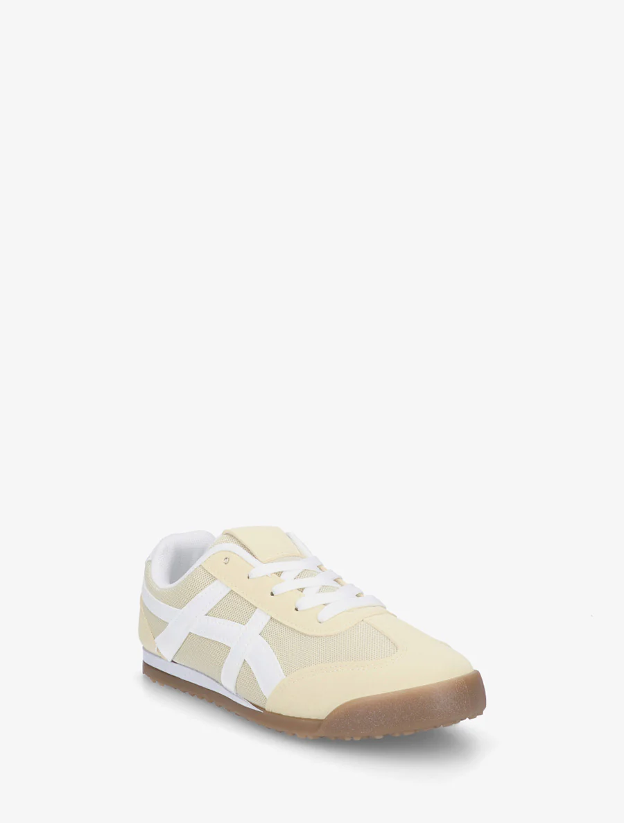 Sneakers van stof met imitatie-inzetstukken - Pastelgeel - Image 2