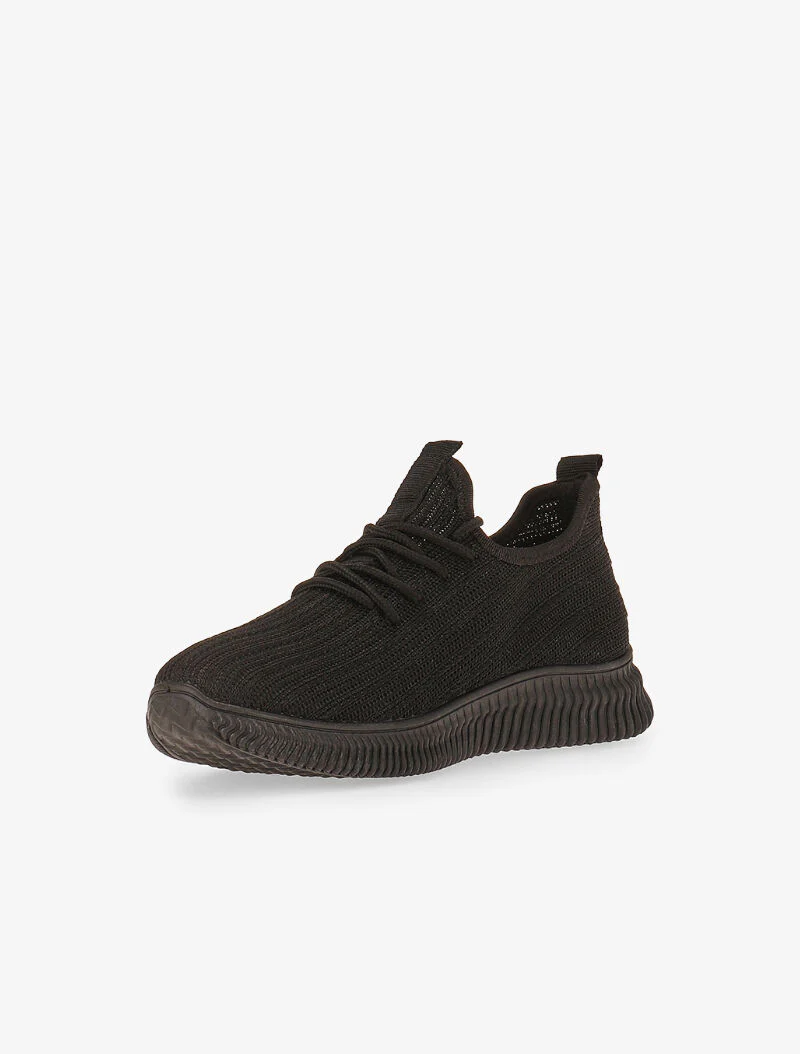 Sneakers van stof met veters - zwart - Image 4