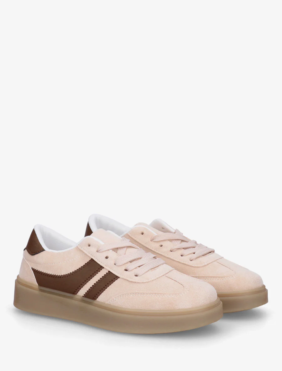 Sneakers van suèdine met contrasterende banden - Beige - Image 4