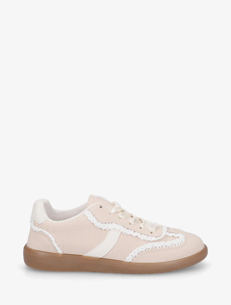 Sneakers van suèdine met haakdetail - Beige