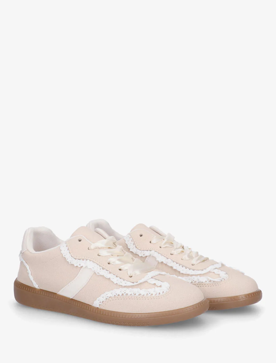 Sneakers van suèdine met haakdetail - Beige - Image 4