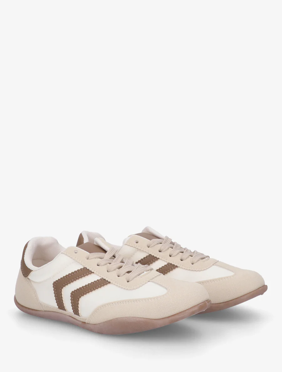 Sneakers van twee materialen met contrasterende hielversteviging - Beige - Image 4