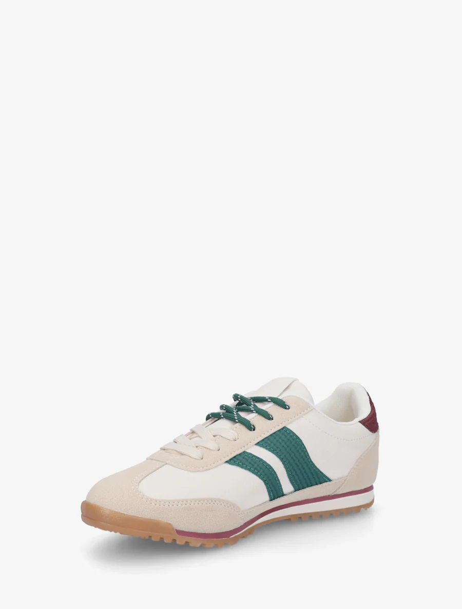 Sneakers van twee materialen met contrasterende strepen. - Groen - Image 3