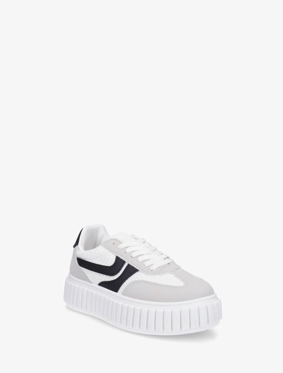 Sneakers van twee materialen met een gestreept plateauzool. - Wit - Image 2