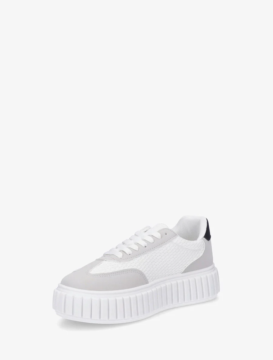 Sneakers van twee materialen met een gestreept plateauzool. - Wit - Image 3