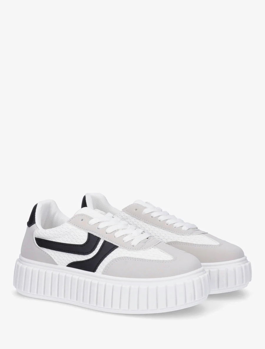 Sneakers van twee materialen met een gestreept plateauzool. - Wit - Image 4