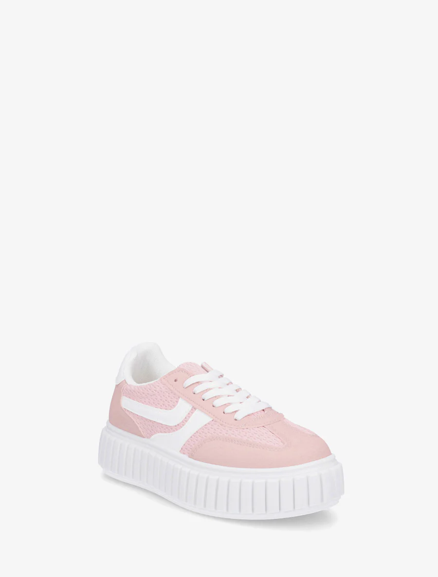 Sneakers van twee materialen met een gestreept plateauzool. - Roos - Image 2