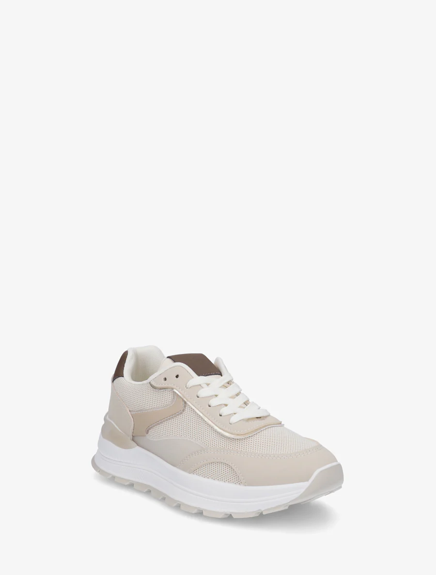 Sneakers van twee materialen met een getande zool - Beige - Image 2