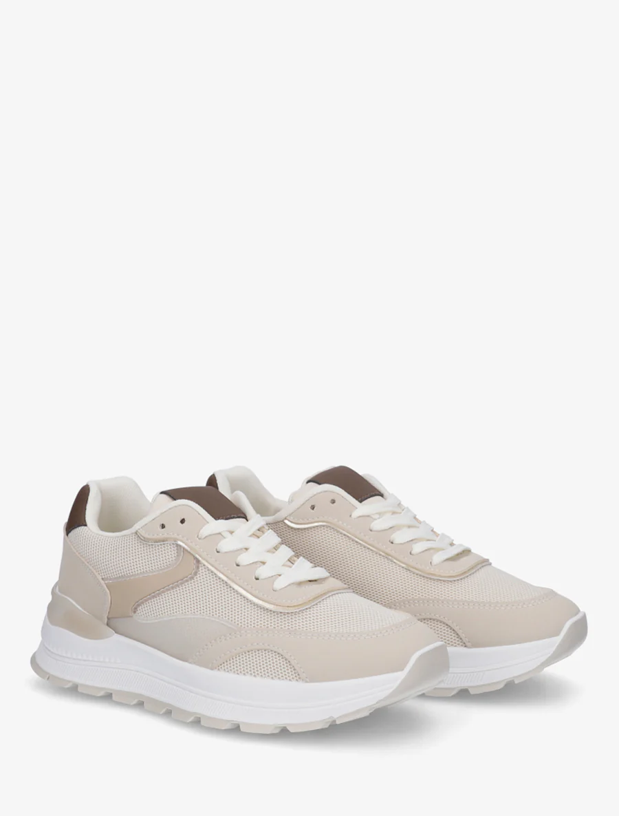 Sneakers van twee materialen met een getande zool - Beige - Image 4