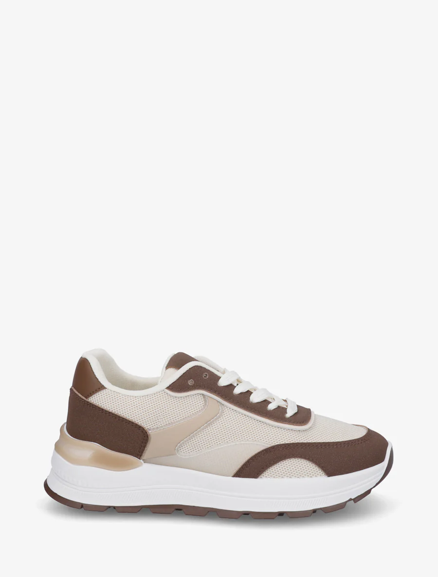 Sneakers van twee materialen met een getande zool - Bruin