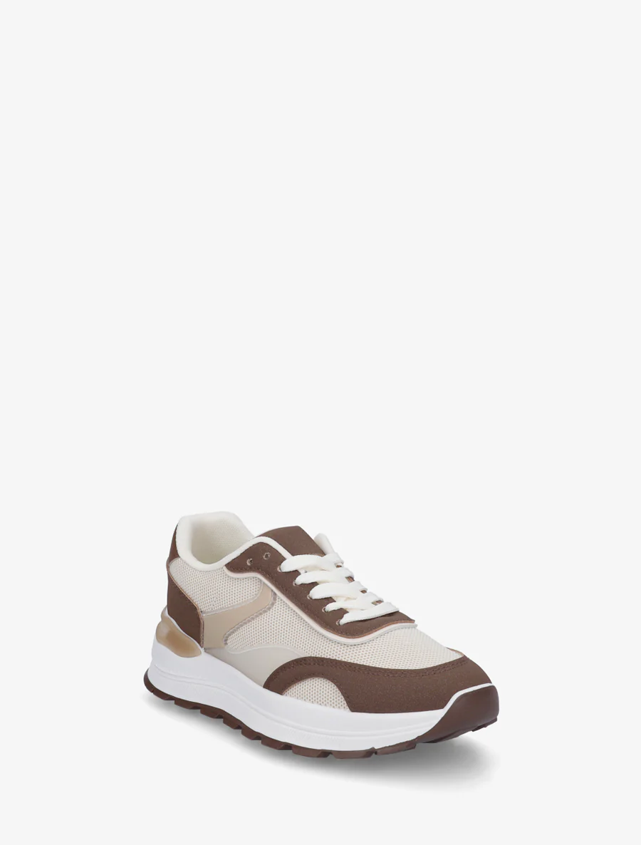 Sneakers van twee materialen met een getande zool - Bruin - Image 2