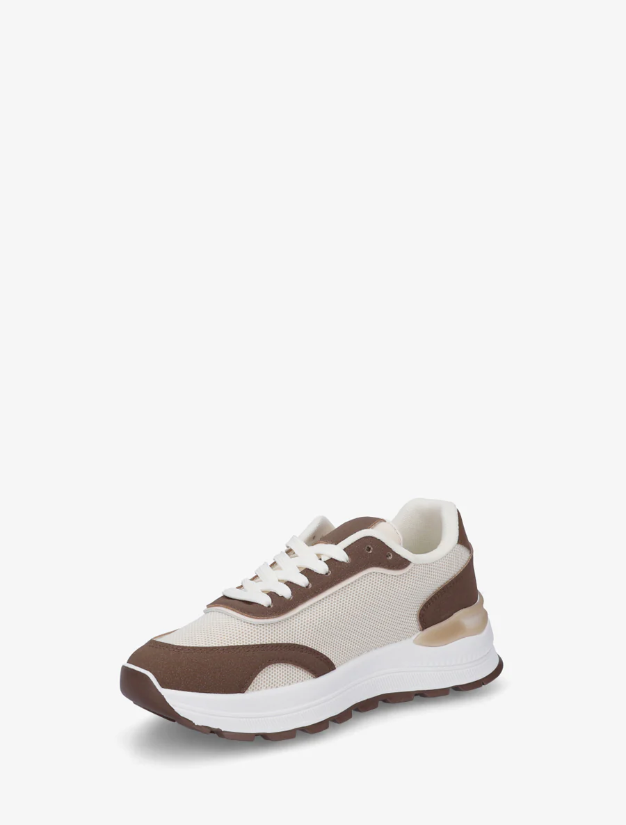 Sneakers van twee materialen met een getande zool - Bruin - Image 3