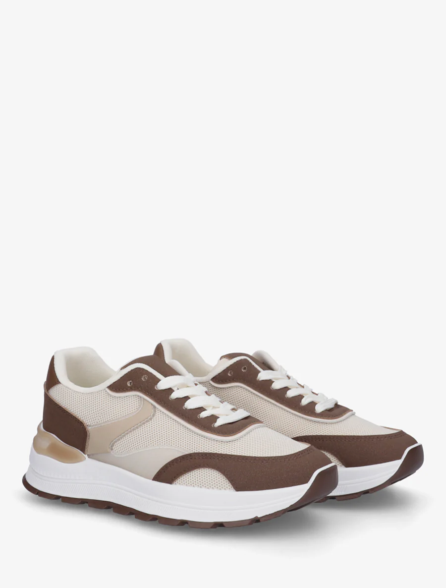 Sneakers van twee materialen met een getande zool - Bruin - Image 4